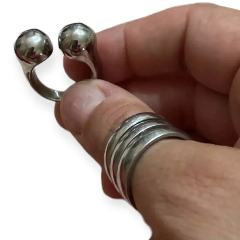 Stainless Steel Metal Beaded Open Cuff Band Ring NWT